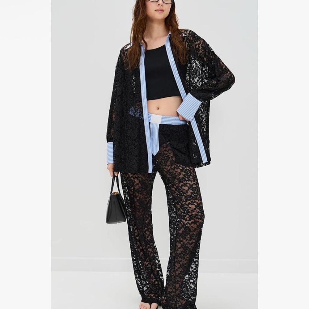 Lioness Black Lace Two-Piece Set with Blue Trim